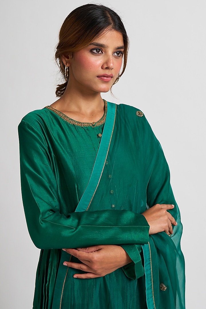 Emerald Green Marodi Embroidered Party Wear Anarkali Set by Nishar Ahmed at Pernia's Pop Up Shop