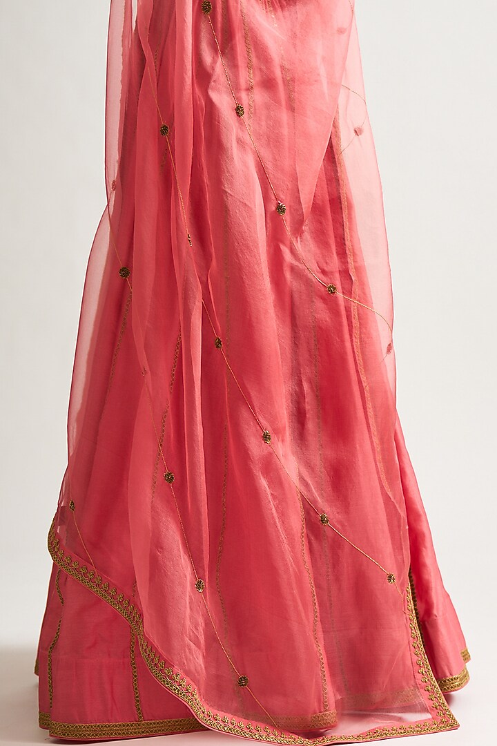 Peach Chanderi Wedding Lehenga Set by Nishar Ahmed at Pernia's Pop Up Shop