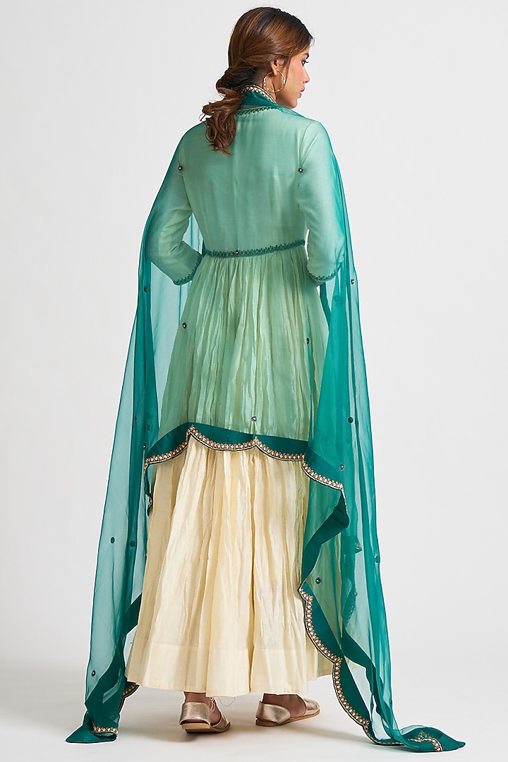 Ivory Hand Embroidered Wedding Anarkali Set by Nishar Ahmed at Pernia's Pop Up Shop
