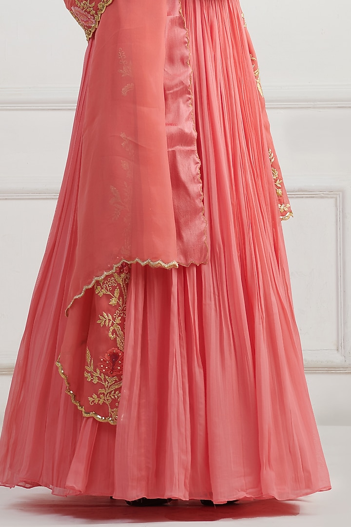 Coral Peach Georgette Wedding Lehenga Set by Nishta Studio at Pernia's Pop Up Shop