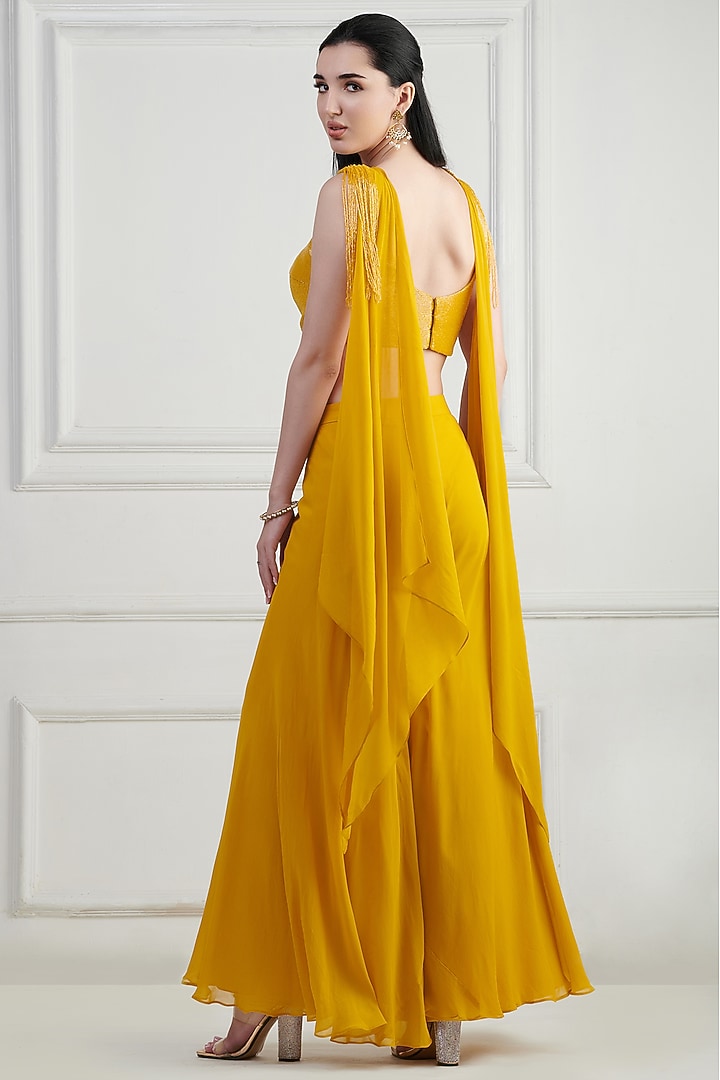 Mustard Gold Yellow Georgette Wedding Sharara Set by Nishta Studio at Pernia's Pop Up Shop