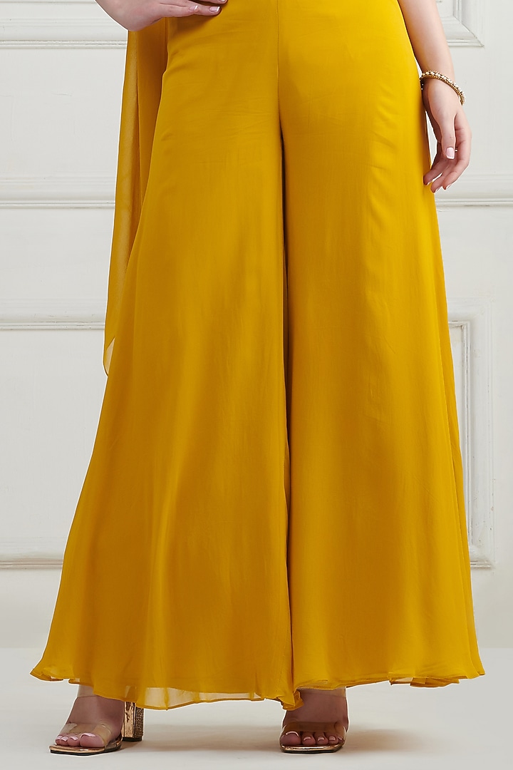 Mustard Gold Yellow Georgette Wedding Sharara Set by Nishta Studio at Pernia's Pop Up Shop
