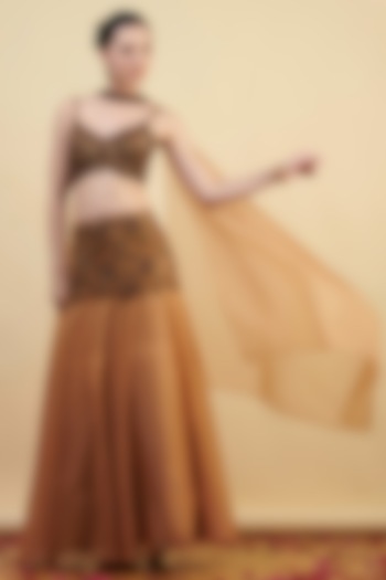 Gold Organza Hand Embroidered Wedding Lehenga Set by Nishta Studio at Pernia's Pop Up Shop