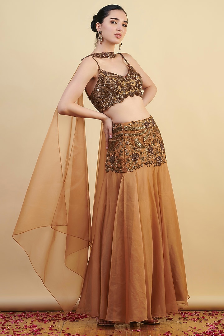 Gold Organza Hand Embroidered Wedding Lehenga Set by Nishta Studio at Pernia's Pop Up Shop