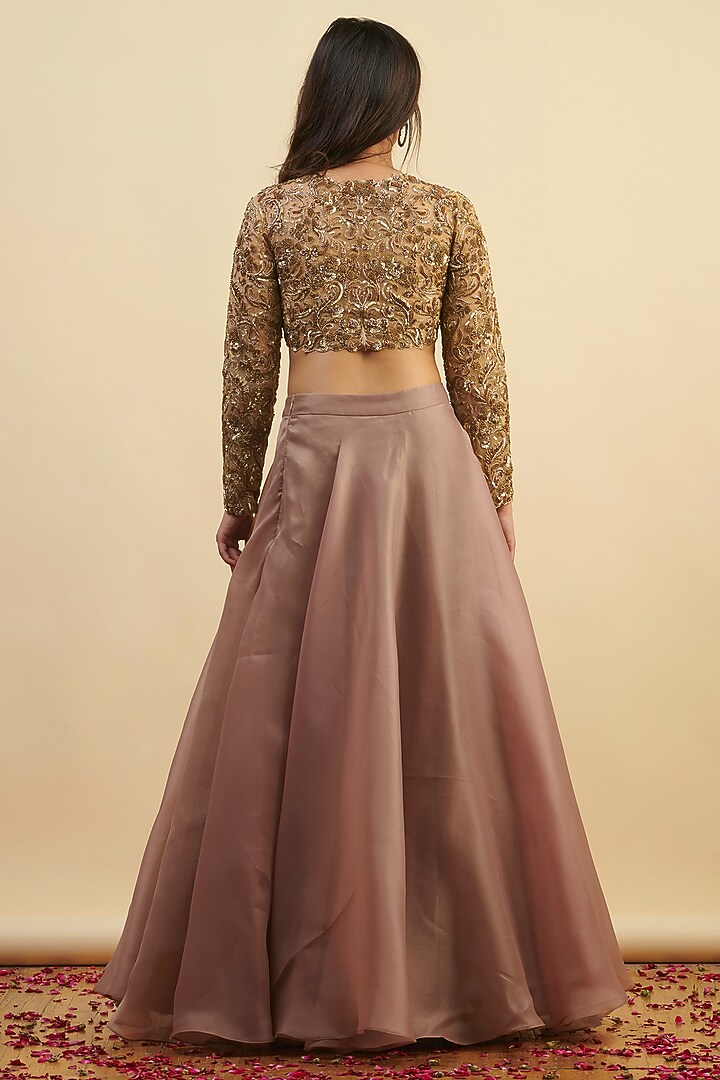 Mauve Organza Wedding Lehenga Set by Nishta Studio at Pernia's Pop Up Shop