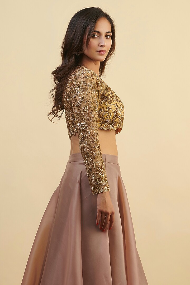 Mauve Organza Wedding Lehenga Set by Nishta Studio at Pernia's Pop Up Shop