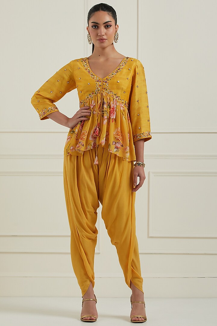 Yellow Cotton Chanderi Dhoti Set by NITISHA at Pernia's Pop Up Shop