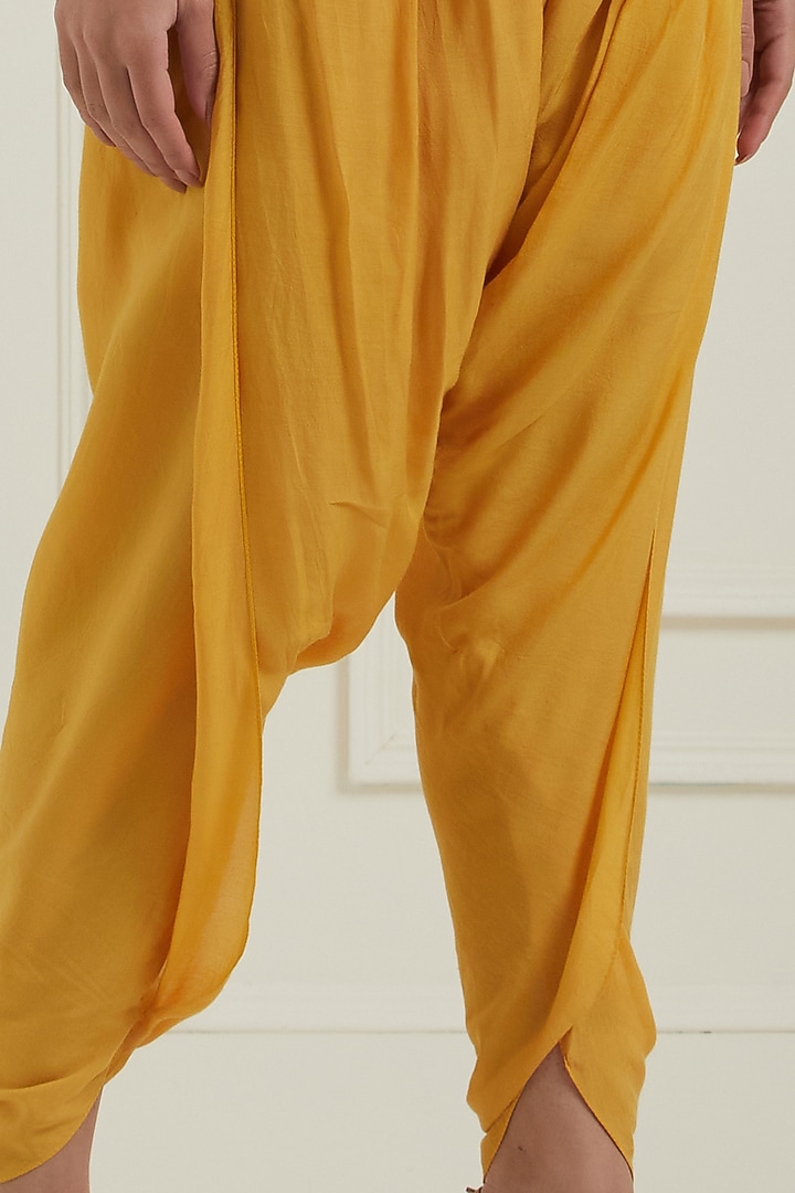 Yellow Cotton Chanderi Dhoti Set by NITISHA at Pernia's Pop Up Shop