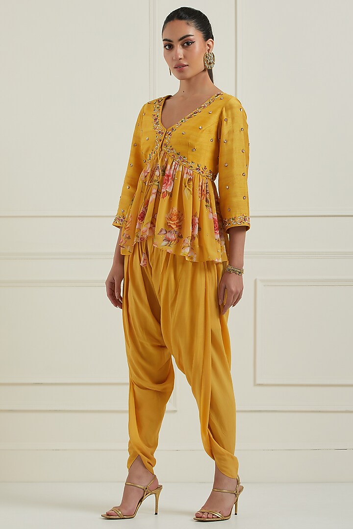 Yellow Cotton Chanderi Dhoti Set by NITISHA at Pernia's Pop Up Shop