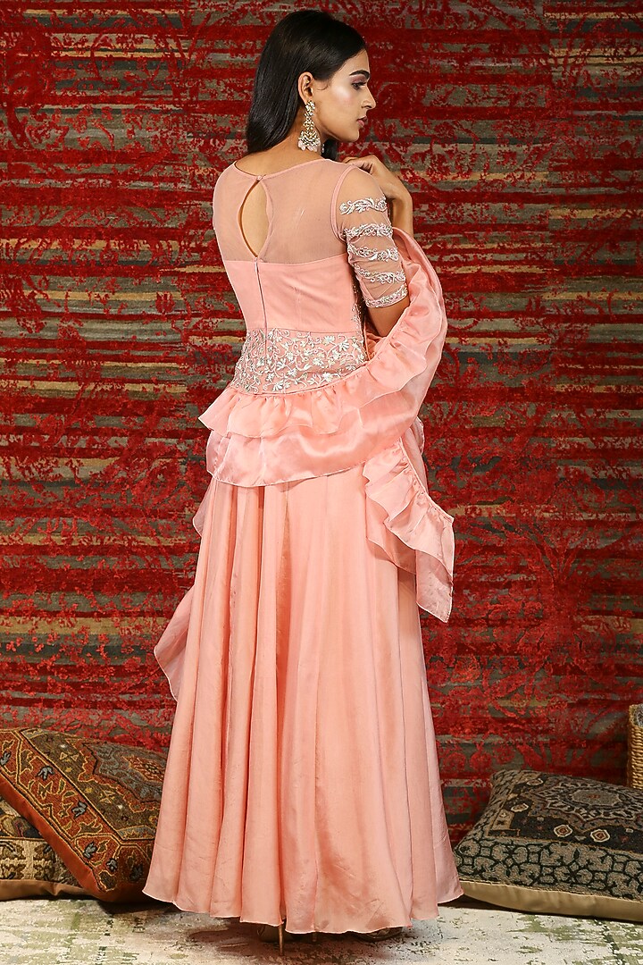 Pink Embroidered Party Wear Anarkali Set by NITISHA at Pernia's Pop Up Shop