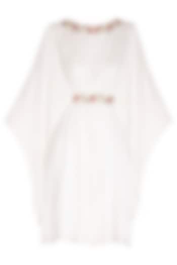 Off White Embroidered Pleated Dress by NITISHA