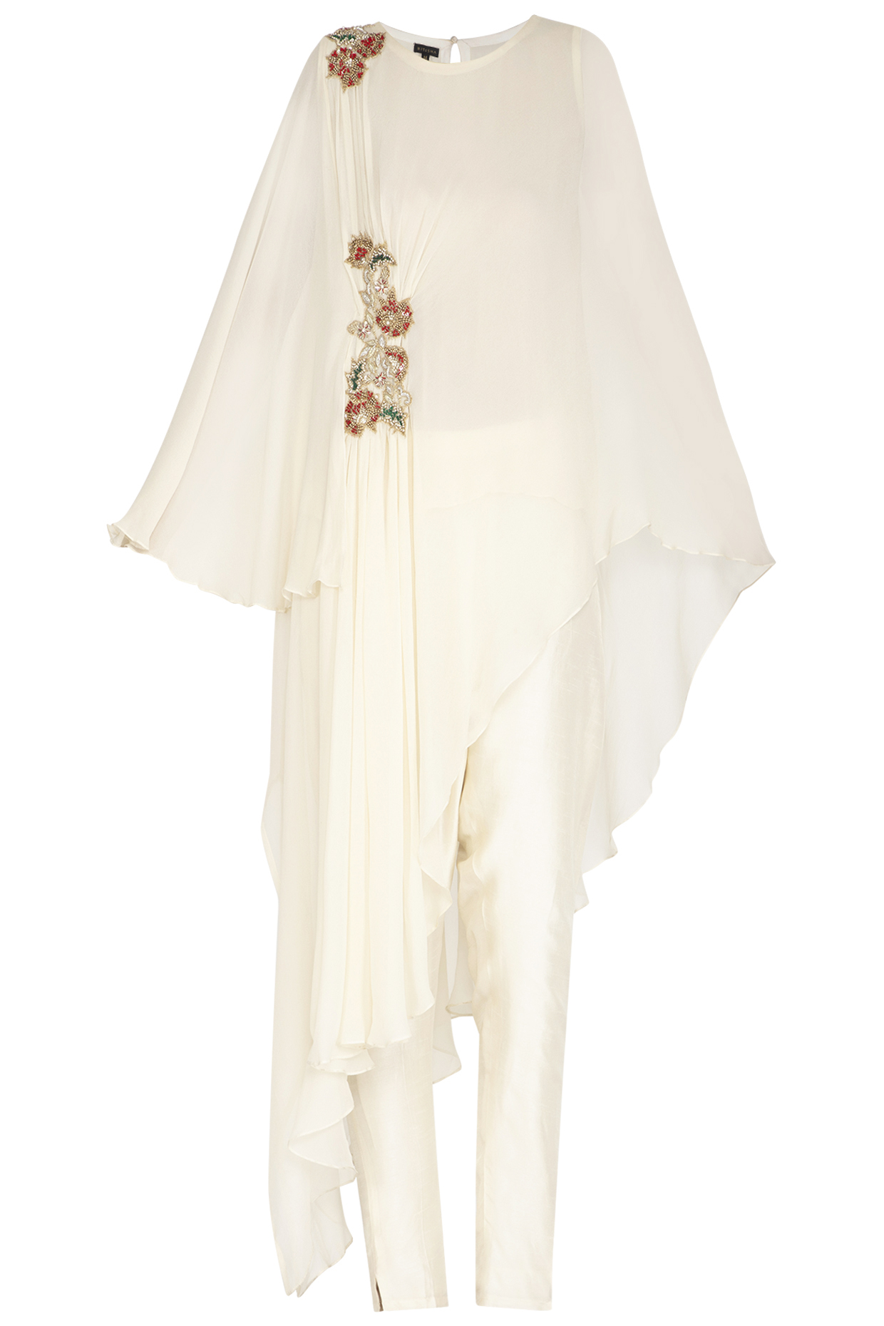 White Draped Tunic With Pants by NITISHA at Pernia's Pop Up Shop