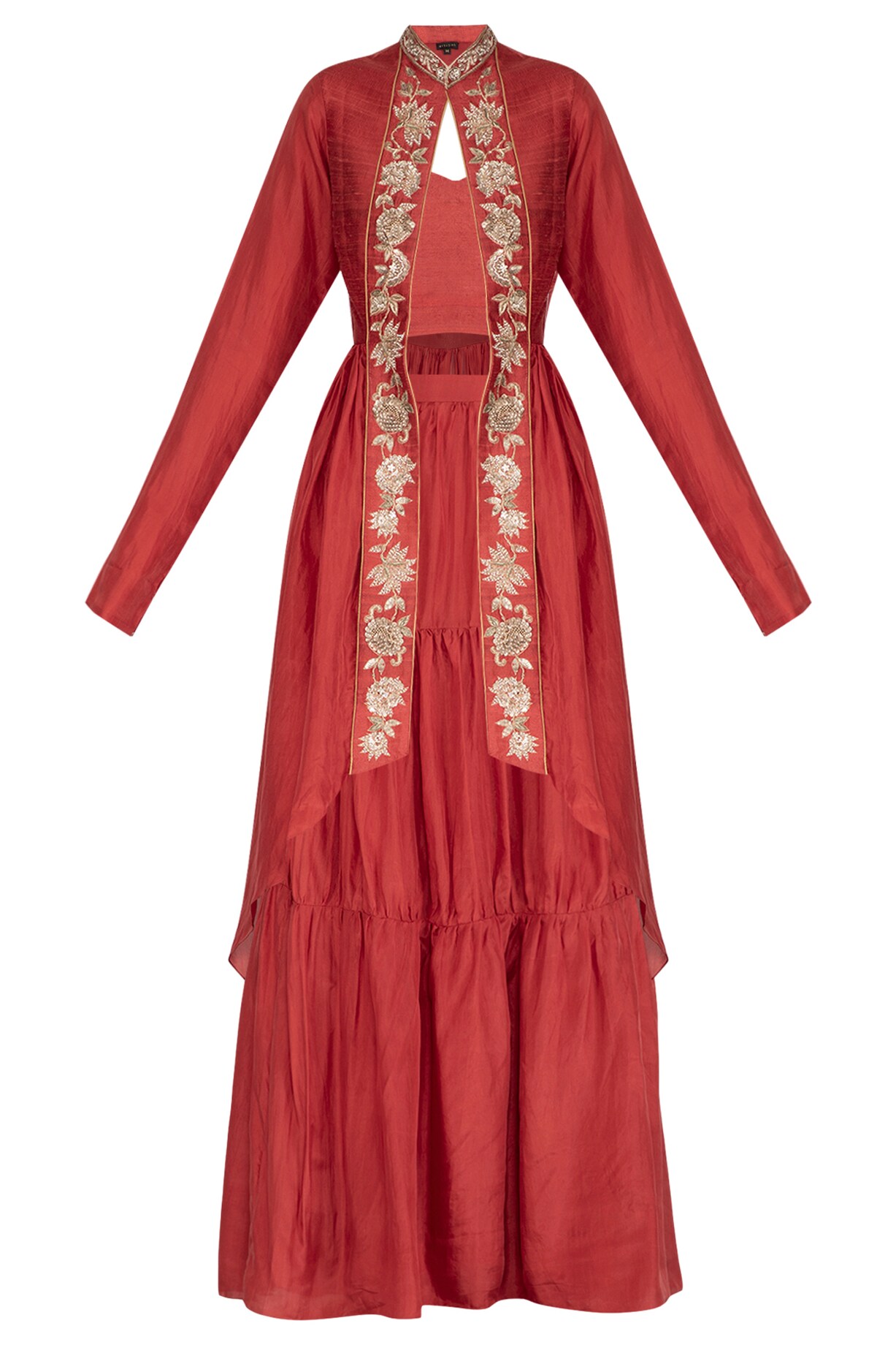 RED EMBROIDERED LEHENGA WITH JACKET main image 1