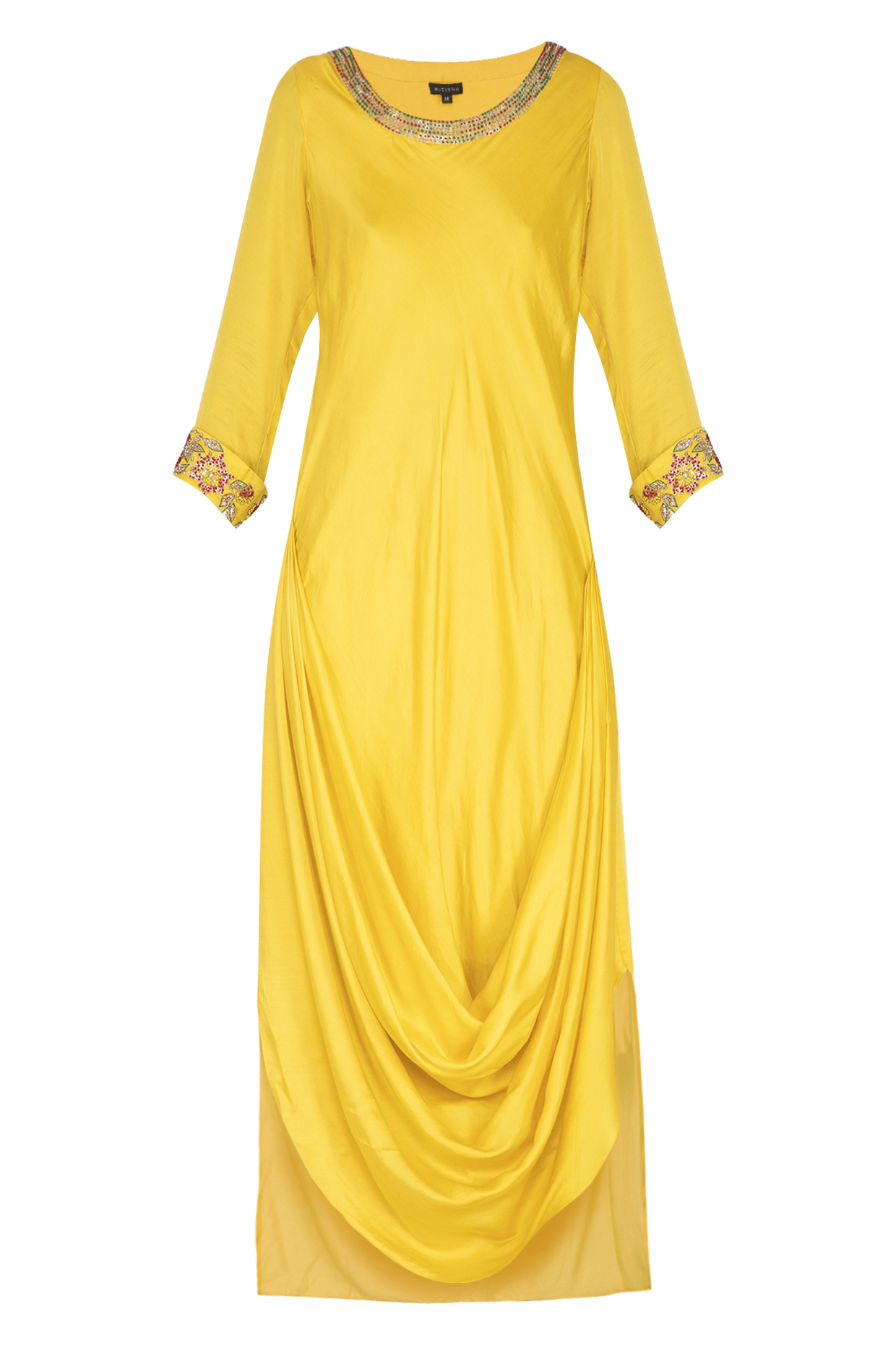 Yellow Tunic With Embroidered Printed Scarf by NITISHA at Pernia's Pop Up Shop