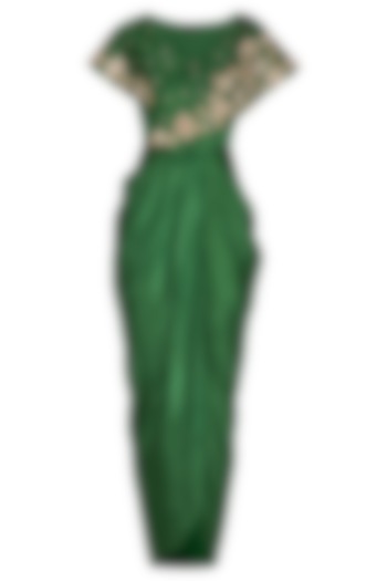 Emerald Green Embroidered Drape Dress by NITISHA