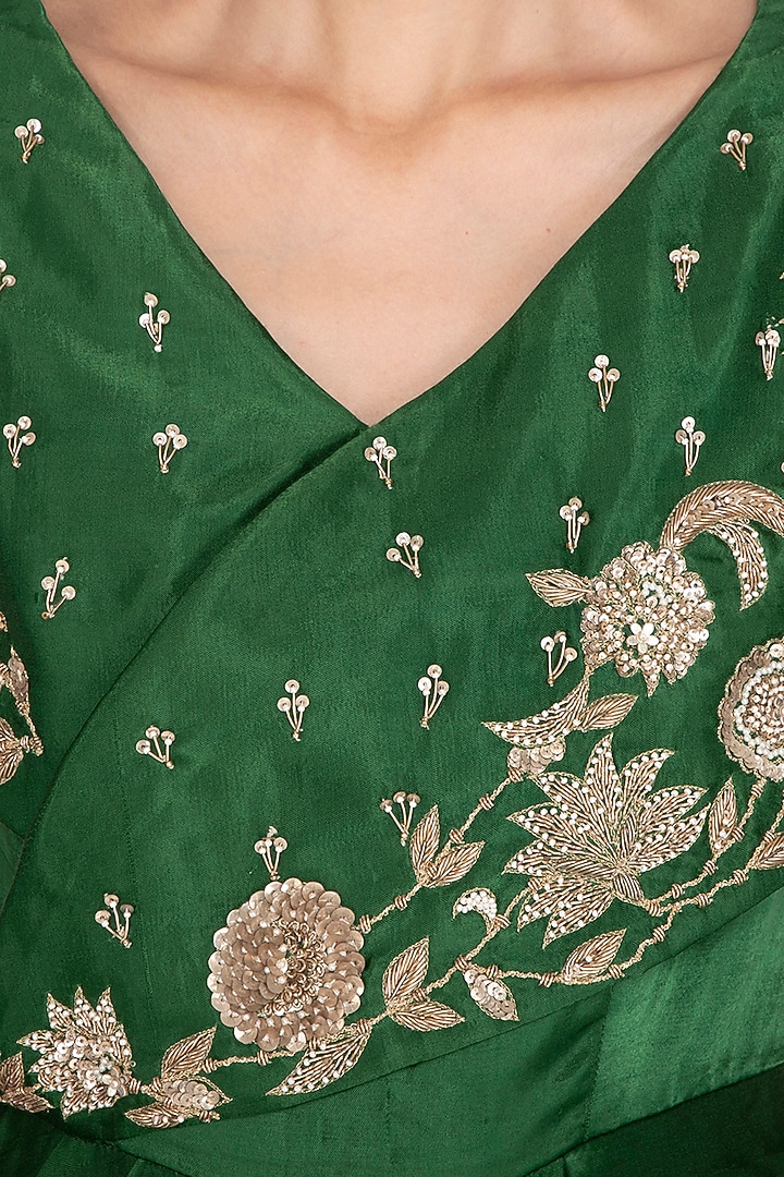 Emerald Green Embroidered Drape Vacation Dress by NITISHA at Pernia's Pop Up Shop