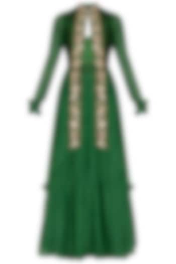 Emerald Green Embroidered Jacket Lehenga Set by NITISHA