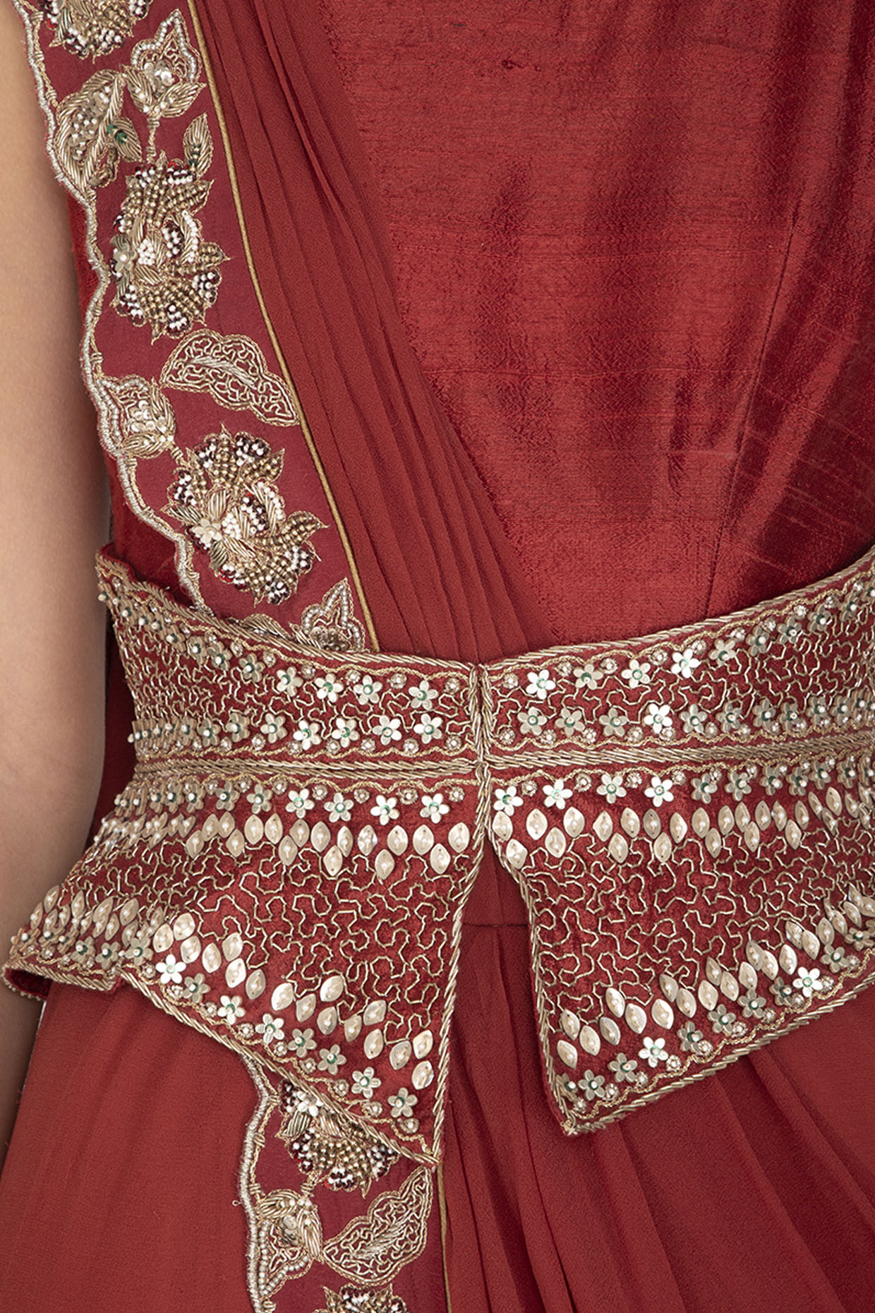 Red and yellow half saree | Half saree, Lehenga gown, Saree dress