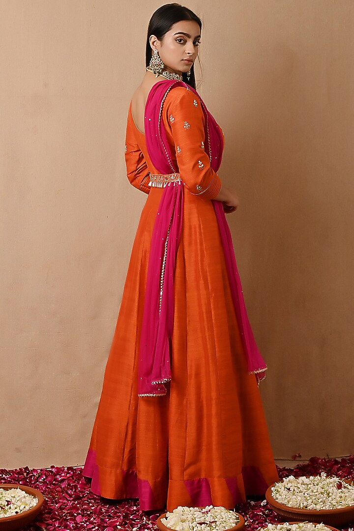 Bright Orange Hand Embroidered Party Wear Anarkali Set by NITISHA at  Pernia's Pop Up Shop