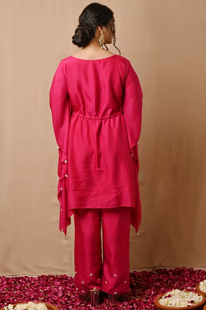 Hot Pink Embroidered Kaftan Set by NITISHA at Pernia's Pop Up Shop
