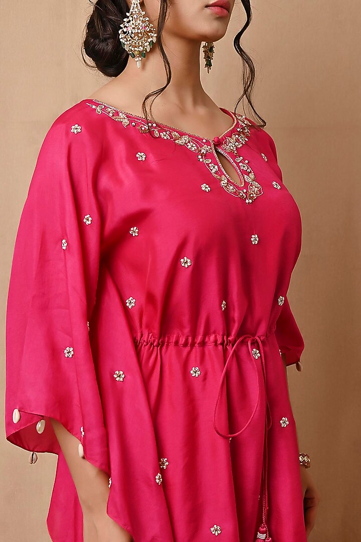 Hot Pink Embroidered Kaftan Set by NITISHA at Pernia's Pop Up Shop
