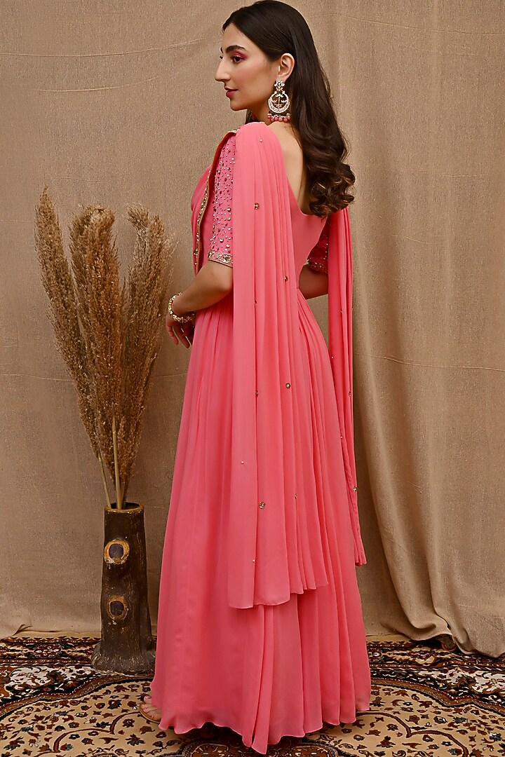 Rose Pink Hand Embroidered Anarkali by NITISHA at Pernia's Pop Up Shop
