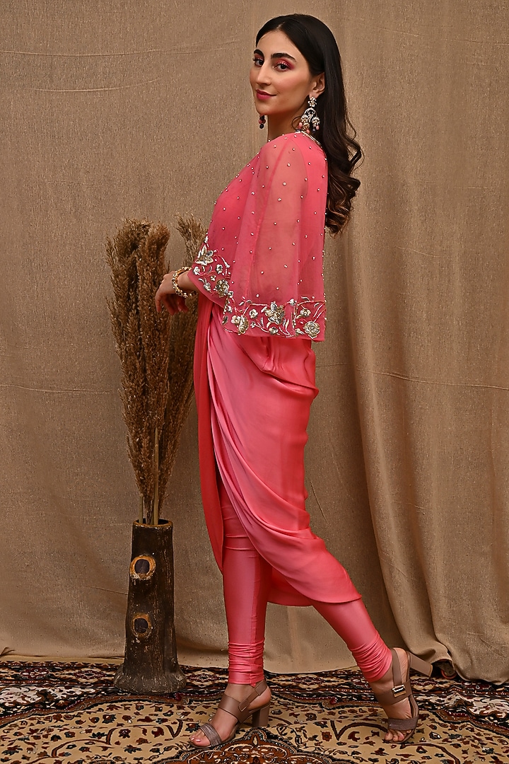 Rose Pink Tunic Set With Embroidered Cape by NITISHA at Pernia's Pop Up Shop