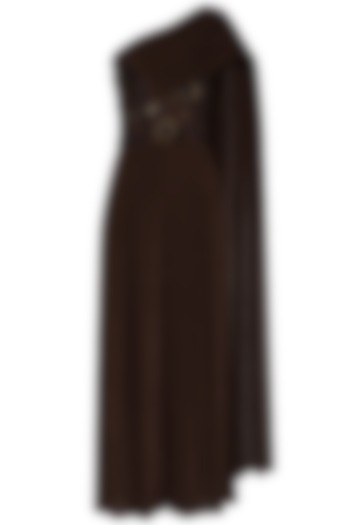 Brown Embellished Draped Jumpsuit by NITISHA