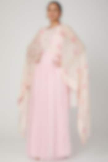 Blush Pink Printed & Embroidered Gown by NITISHA at Pernia's Pop Up Shop
