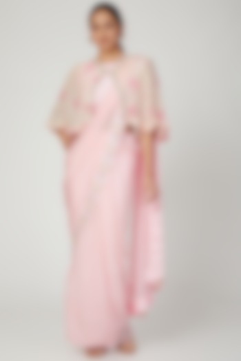 Blush Pink Embroidered Pre-Stitched Saree Set by NITISHA