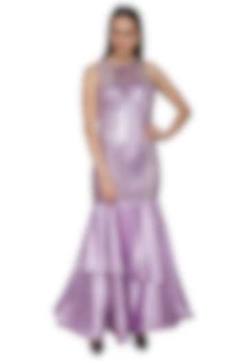 Lilac Embroidered Mermaid Gown by NITISHA