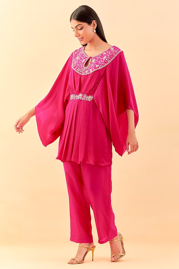 Hot Pink Embroidered Tunic Set by NITISHA at Pernia's Pop Up Shop