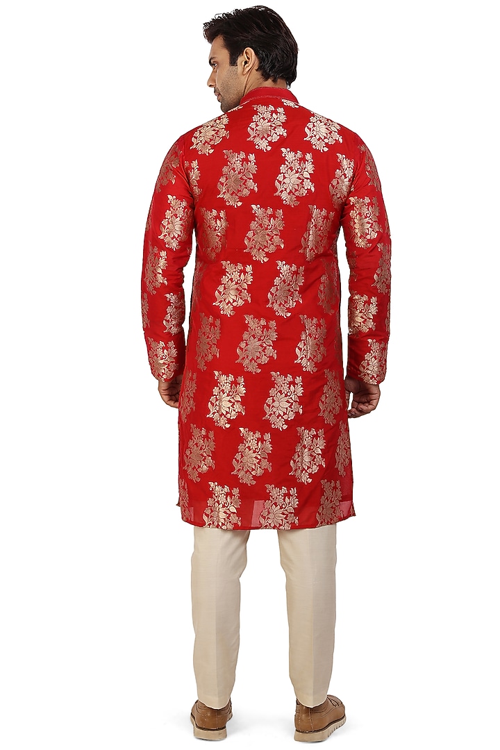 Crimson Red Handwoven Kurta Set by Nitesh Singh Chauhan at Pernia's Pop Up Shop