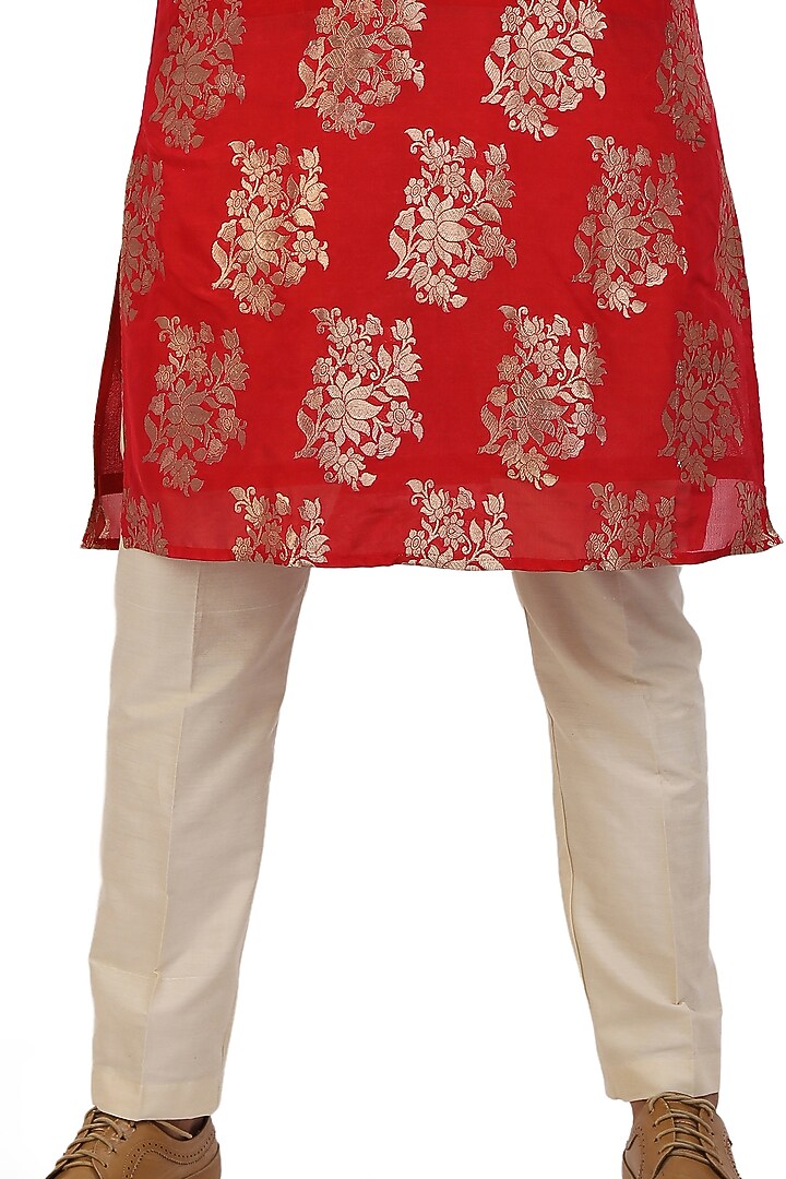 Crimson Red Handwoven Kurta Set by Nitesh Singh Chauhan at Pernia's Pop Up Shop