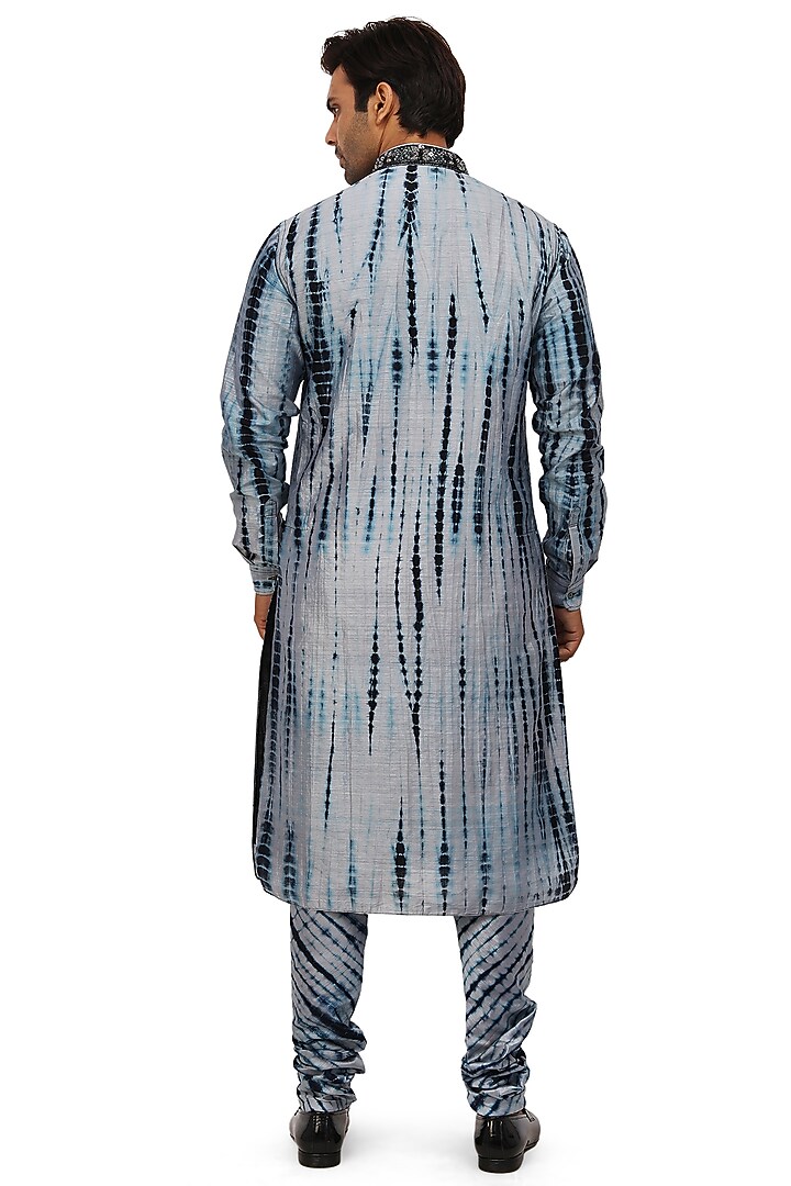 Grey Sky & Carbon Black Tie-Dye Kurta Set  by Nitesh Singh Chauhan at Pernia's Pop Up Shop