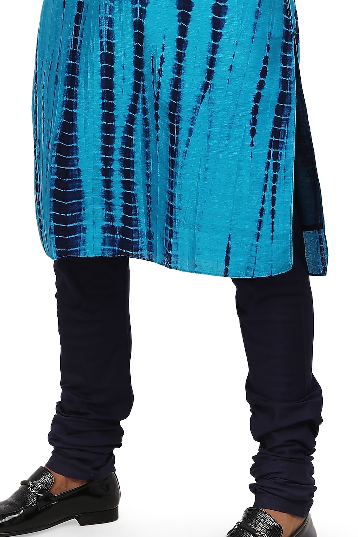 Deep Sky Blue & Ink Blue Tie-Dye Kurta Set by Nitesh Singh Chauhan at Pernia's Pop Up Shop