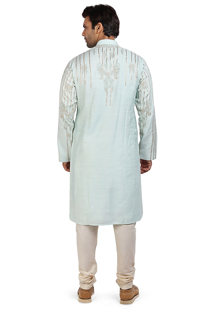 Powder Blue Embroidered Kurta Set by Nitesh Singh Chauhan at Pernia's Pop Up Shop