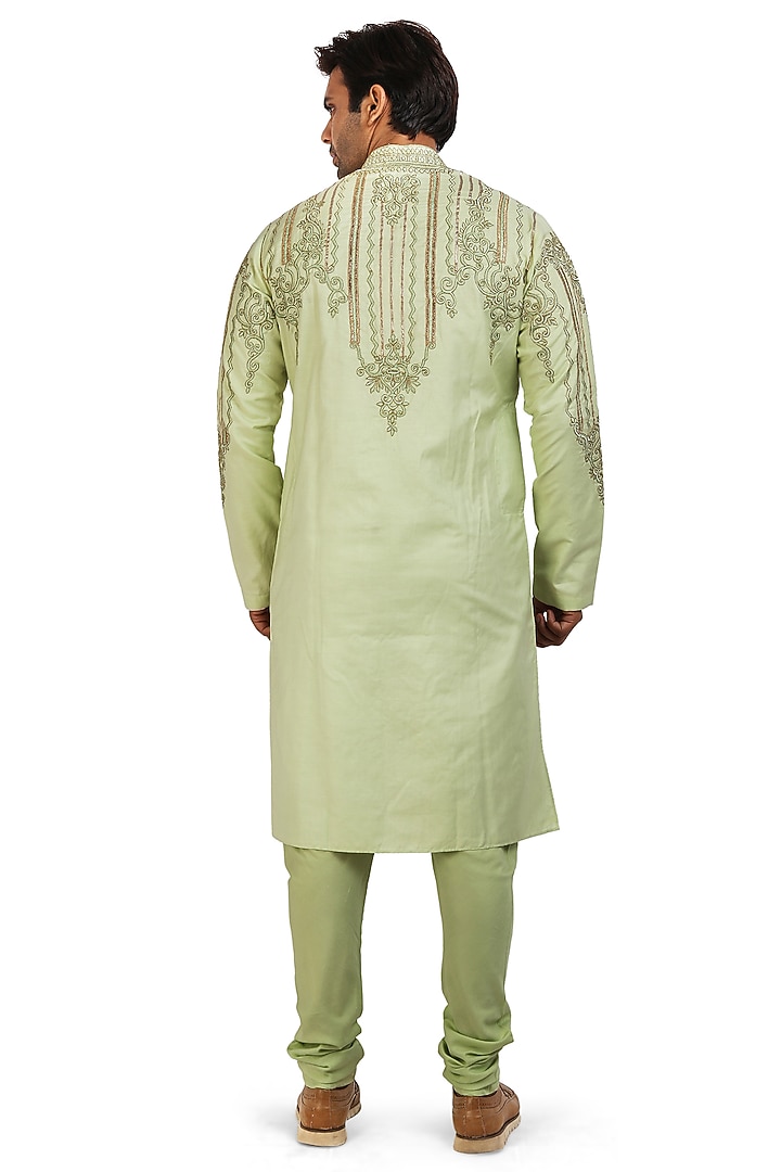 Pistachio Green Embroidered Kurta Set by Nitesh Singh Chauhan at Pernia's Pop Up Shop