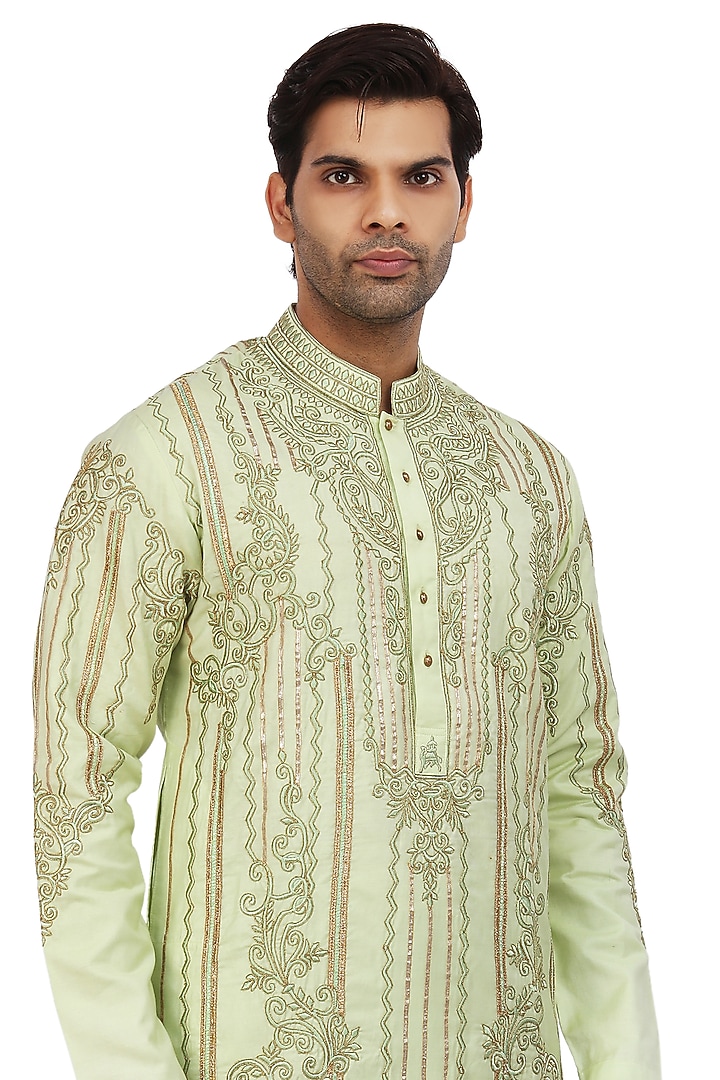 Pistachio Green Embroidered Kurta Set by Nitesh Singh Chauhan at Pernia's Pop Up Shop