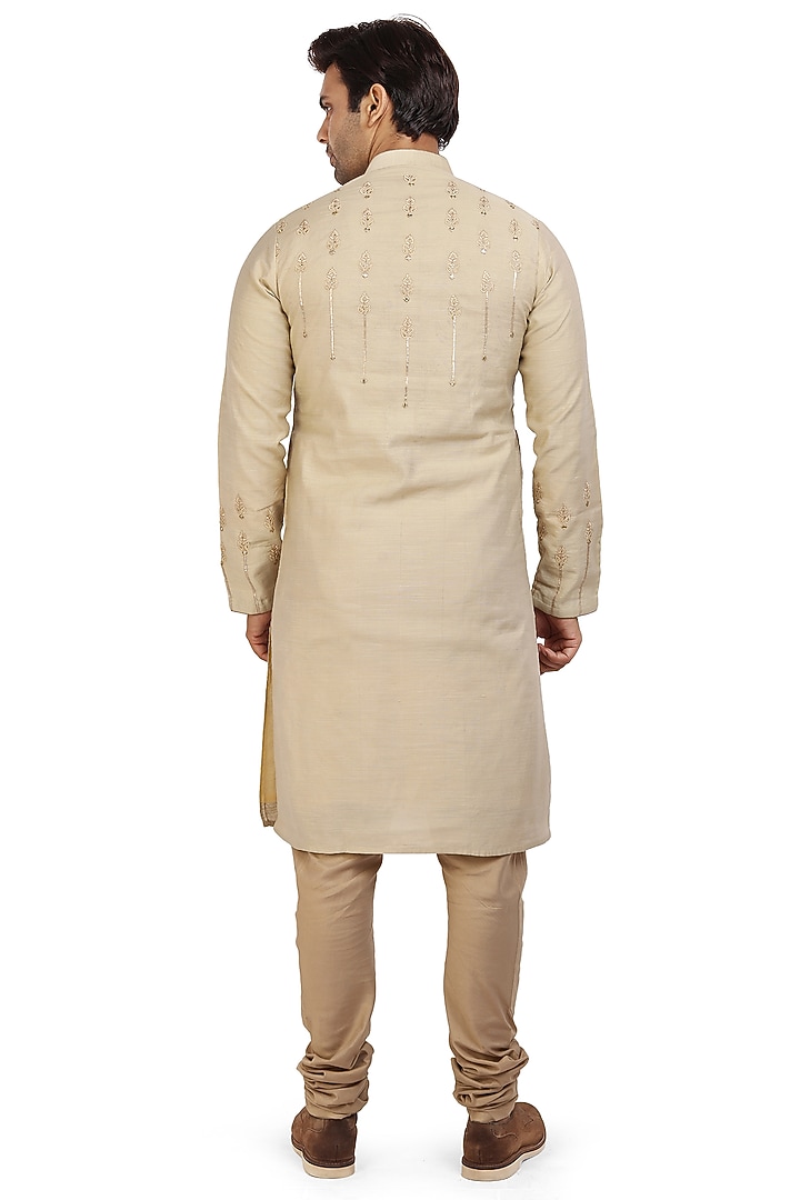 Khaki Tan Embroidered Kurta Set by Nitesh Singh Chauhan at Pernia's Pop Up Shop