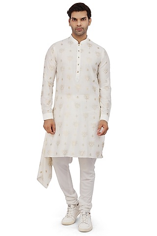 Pearl White Printed Kurta Set by Nitesh Singh Chauhan