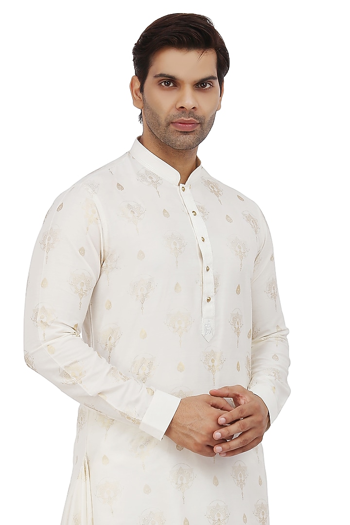 Pearl White Printed Kurta Set by Nitesh Singh Chauhan at Pernia's Pop Up Shop