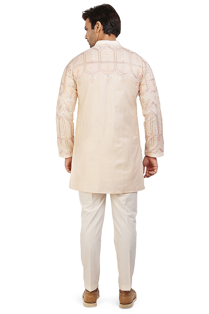 Blush Peach Embroidered Kurta Set by Nitesh Singh Chauhan at Pernia's Pop Up Shop