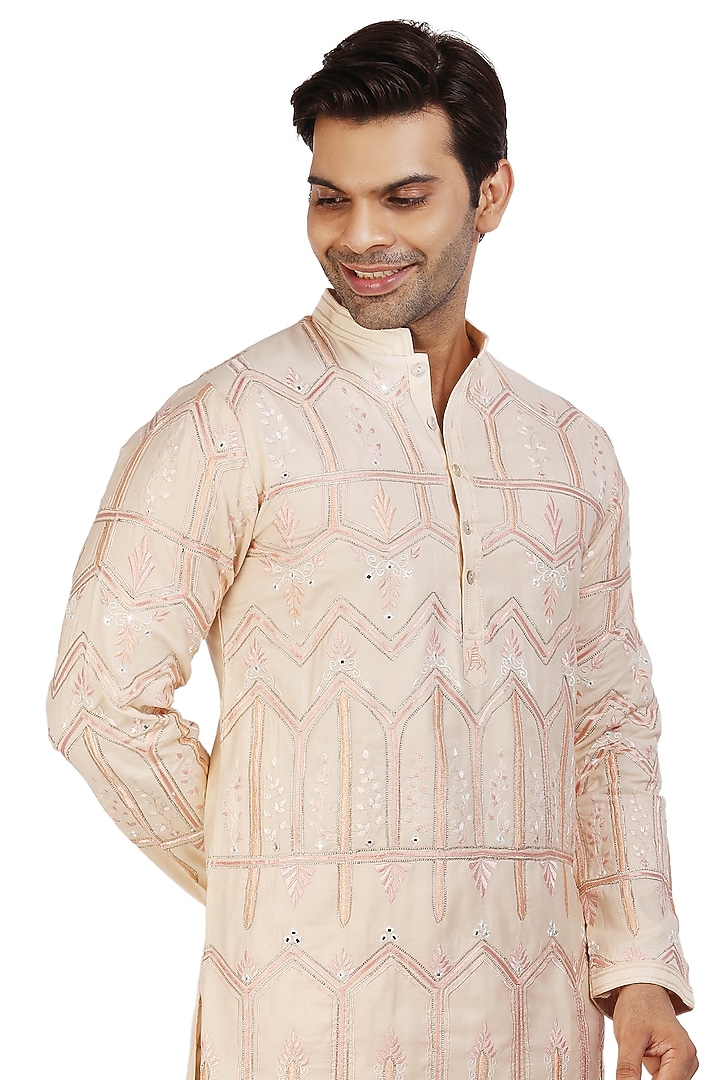Blush Peach Embroidered Kurta Set by Nitesh Singh Chauhan at Pernia's Pop Up Shop