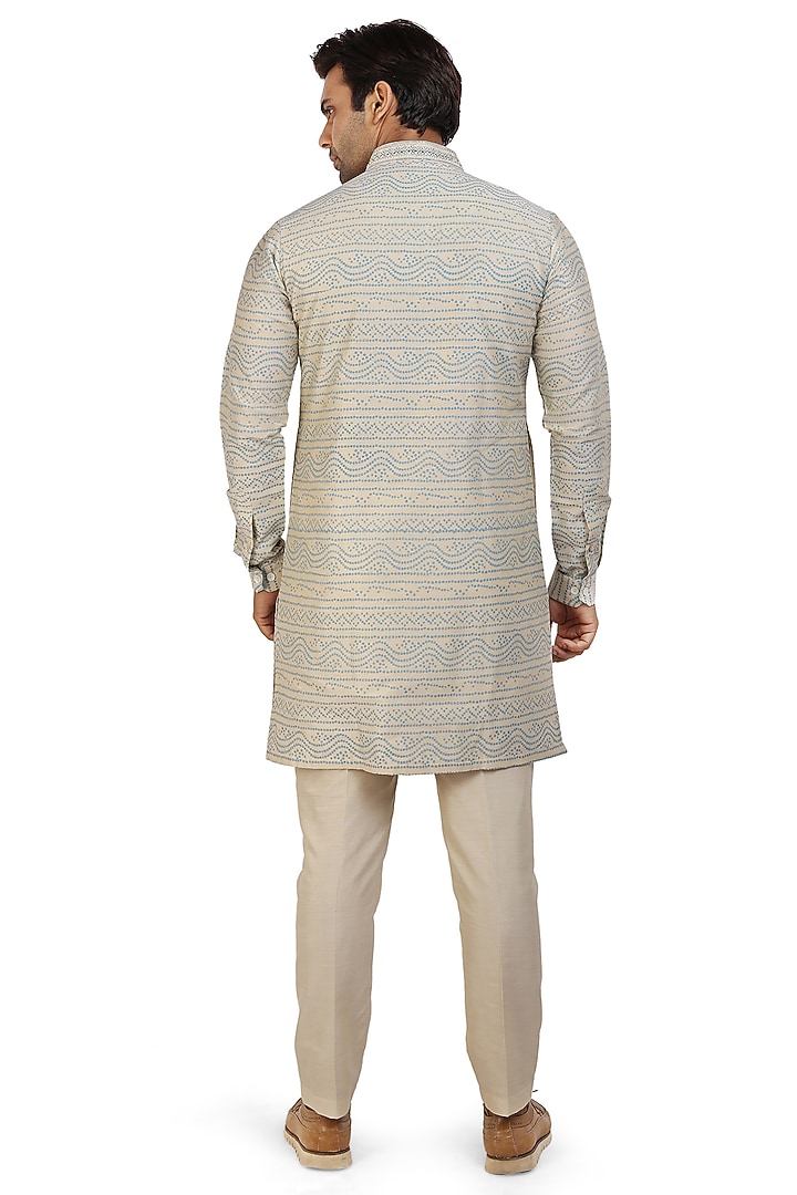 Sea Blue Embroidered Kurta Set by Nitesh Singh Chauhan at Pernia's Pop Up Shop