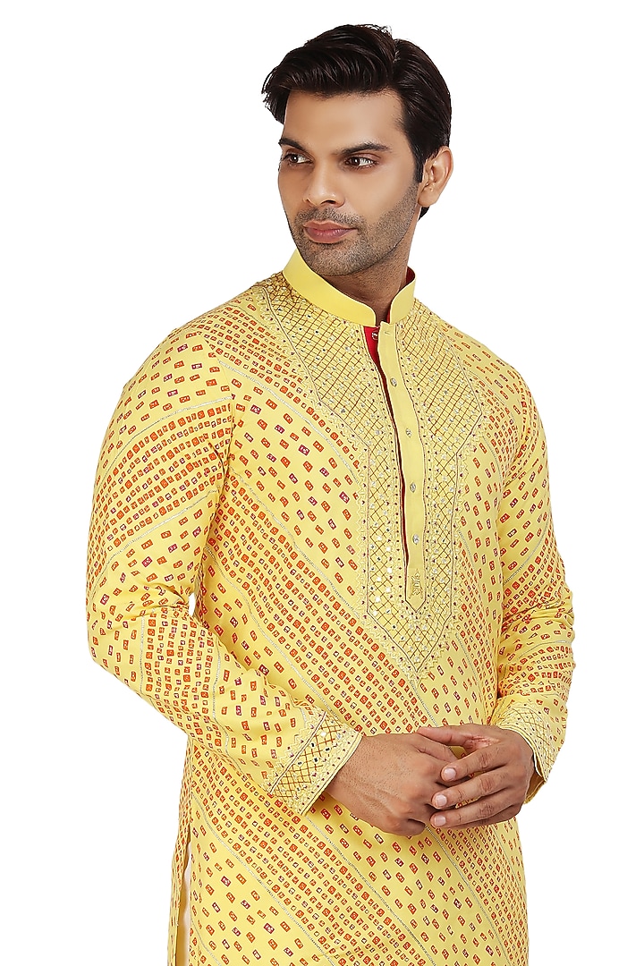 Yellow Embroidered Kurta Set by Nitesh Singh Chauhan at Pernia's Pop Up Shop