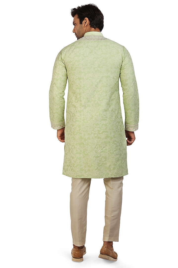 Mint Green Embroidered Kurta Set by Nitesh Singh Chauhan at Pernia's Pop Up Shop