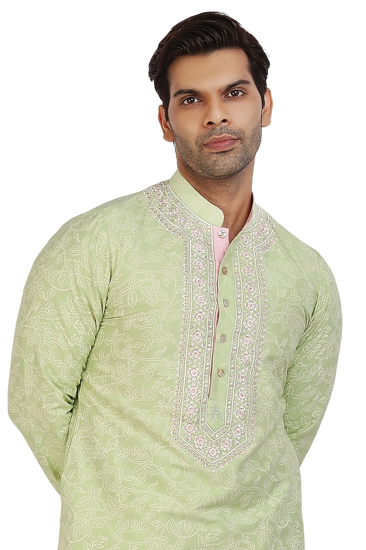Mint Green Embroidered Kurta Set by Nitesh Singh Chauhan at Pernia's Pop Up Shop