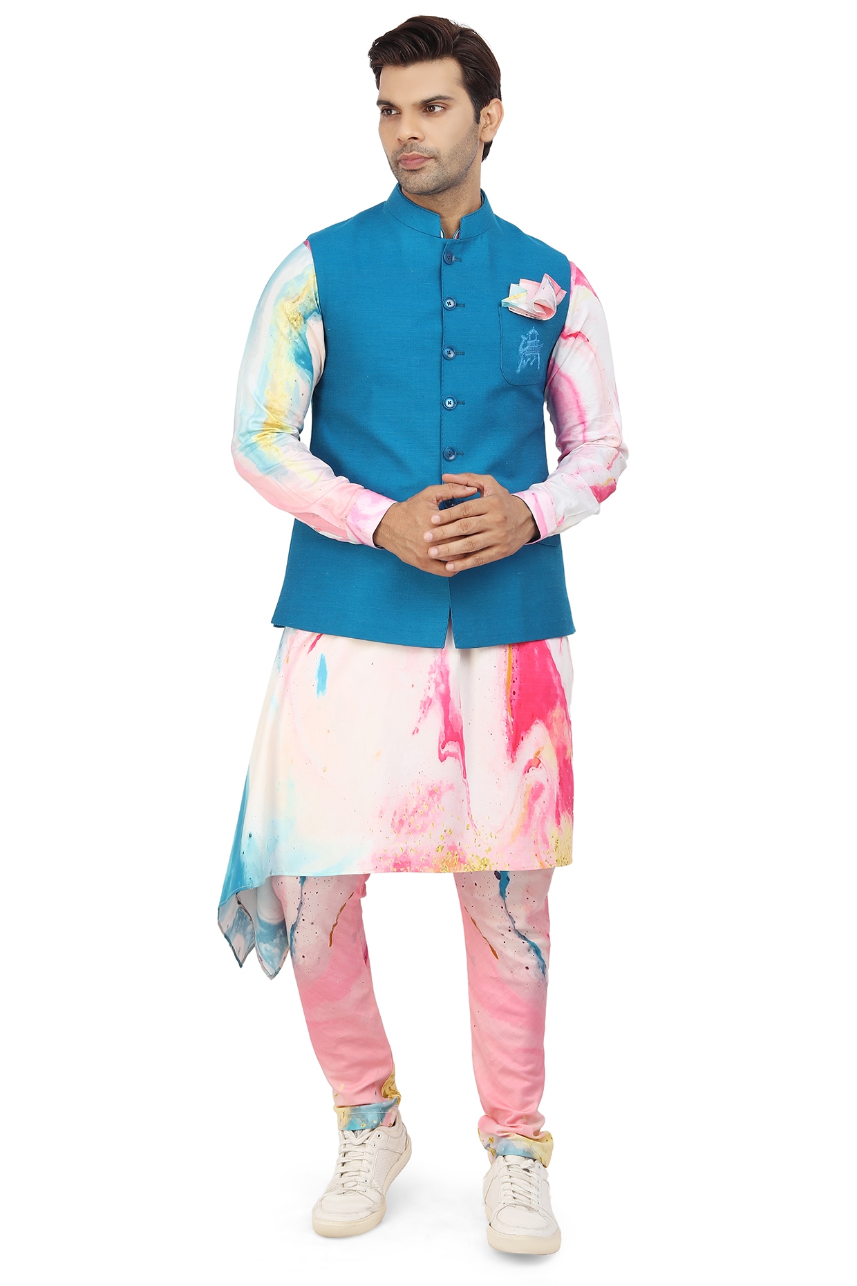 Blue Engagement Kurta Payjama With Jacket – Mindhal