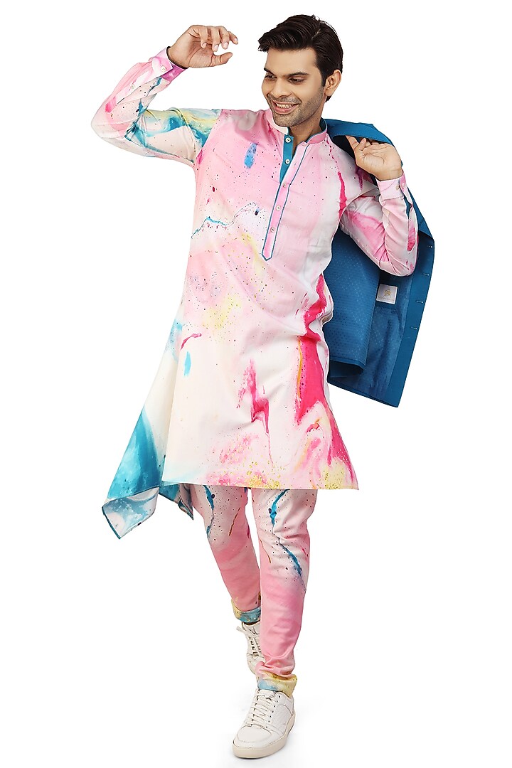 Baby Pink Kurta Set With Bundi Jacket by Nitesh Singh Chauhan at Pernia's Pop Up Shop